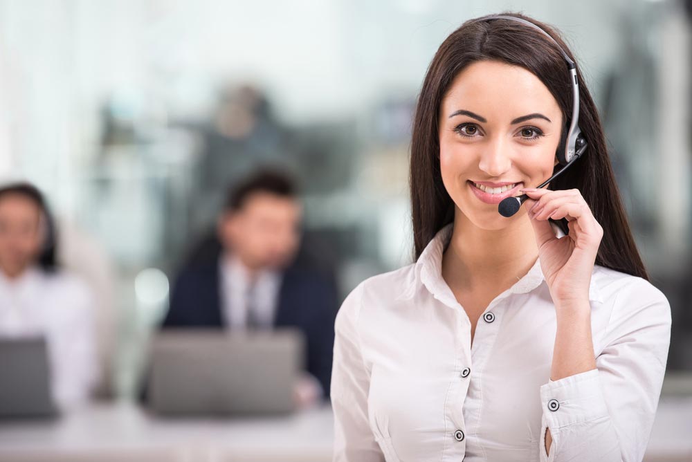 happy smiling female customer support phone operator